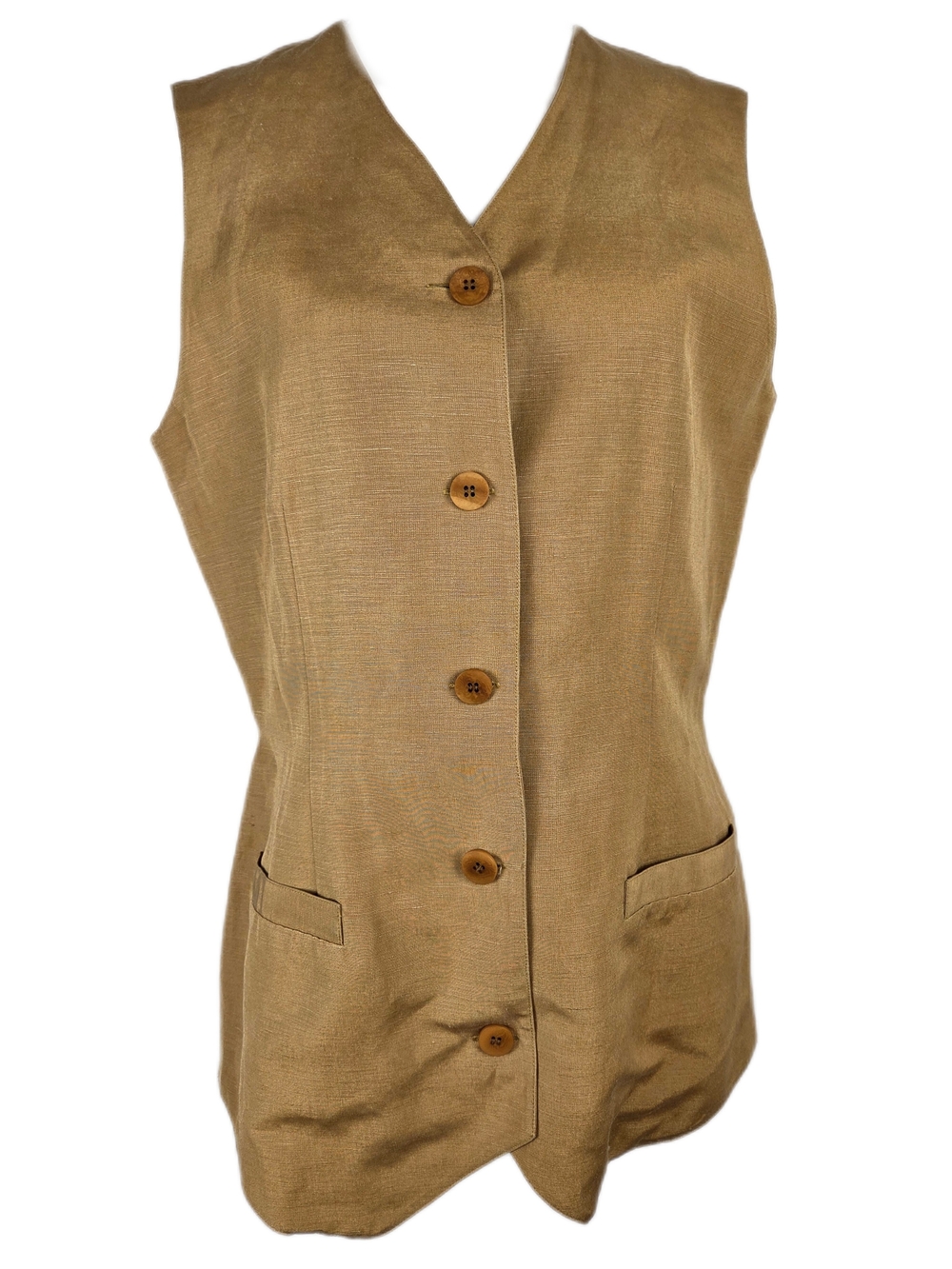 Vintage Adrienne Vittadini Silk Linen Tailored Vest Waistcoat Tan Brown Neutral